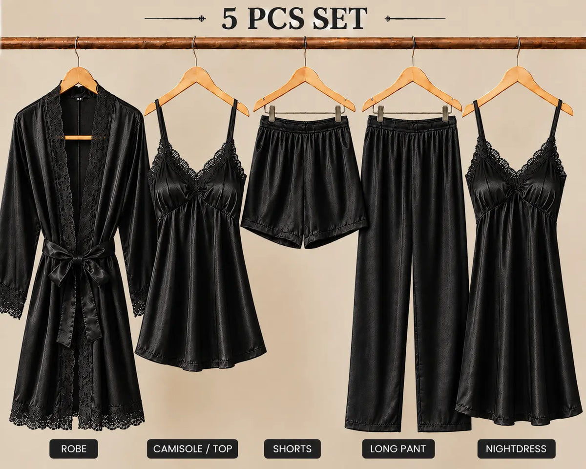 5 Piece Bridal Nighty Set (502) - Black