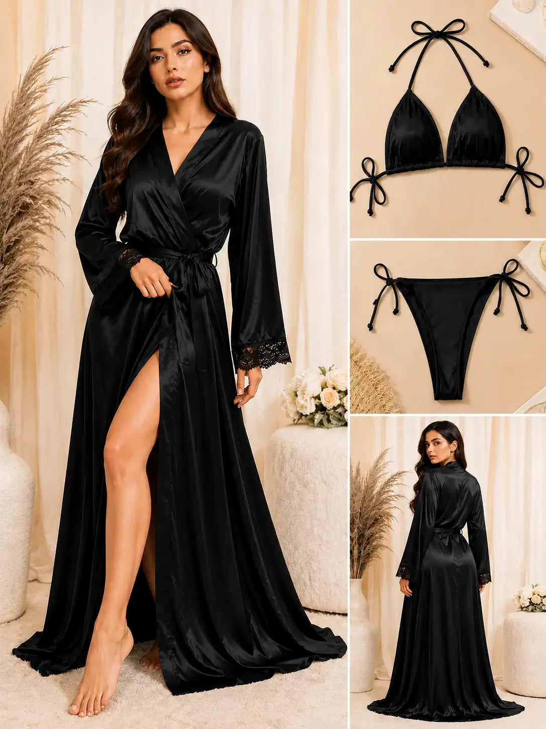 Bikini Nighty with Gown - Black