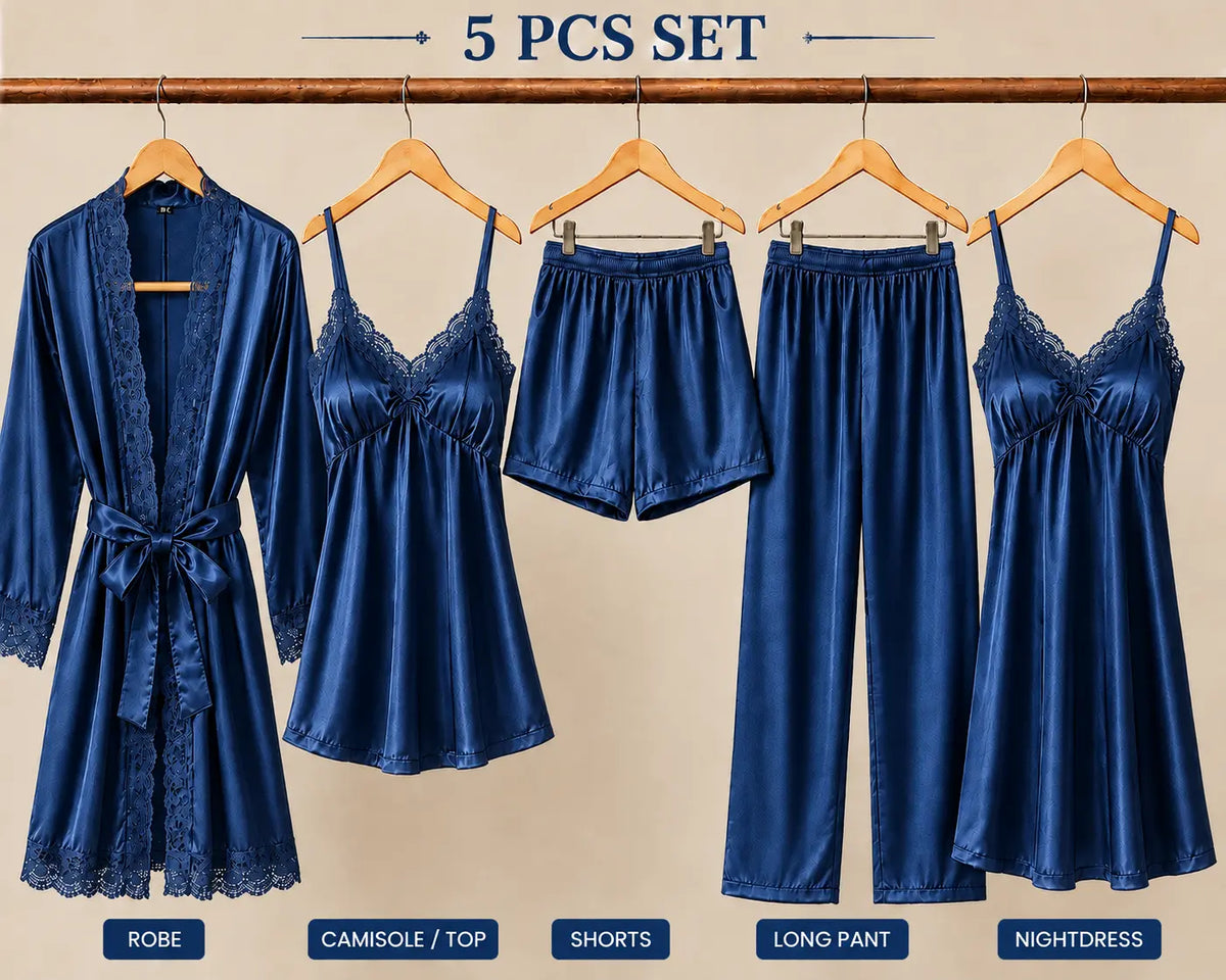 5 Piece Bridal Nighty Set (502) - Blue