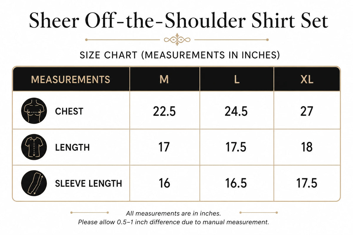 Sheer Off-the-Shoulder Shirt Set - Maroon | 3-Piece chiffon Sleepwear