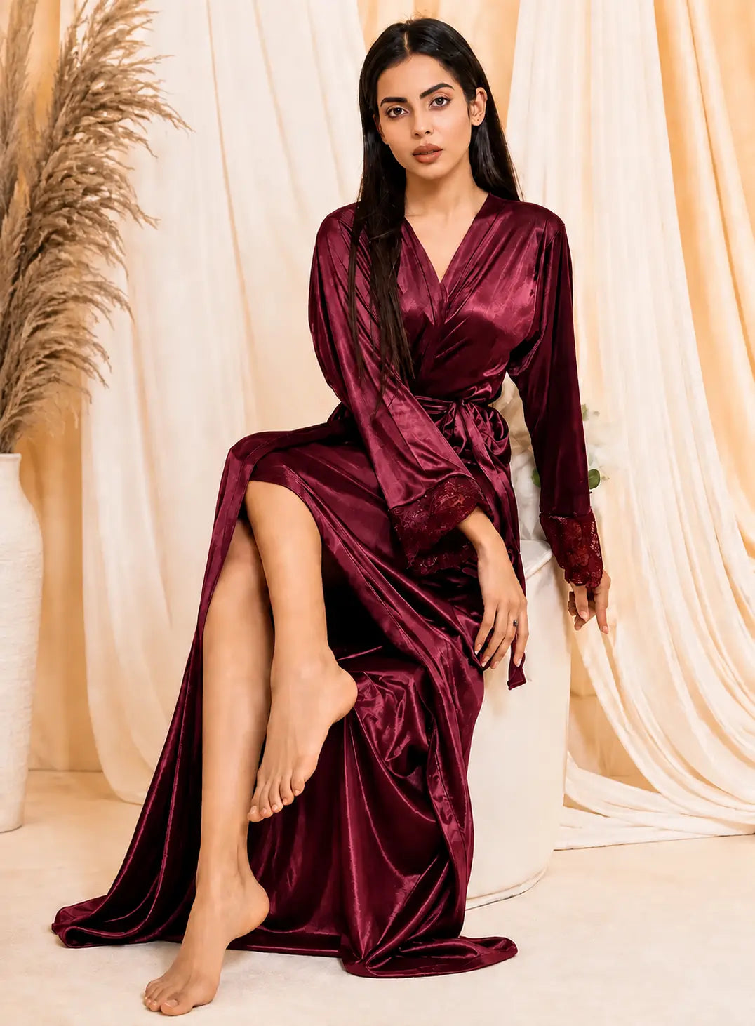 Bikini Nighty with Gown - Maroon