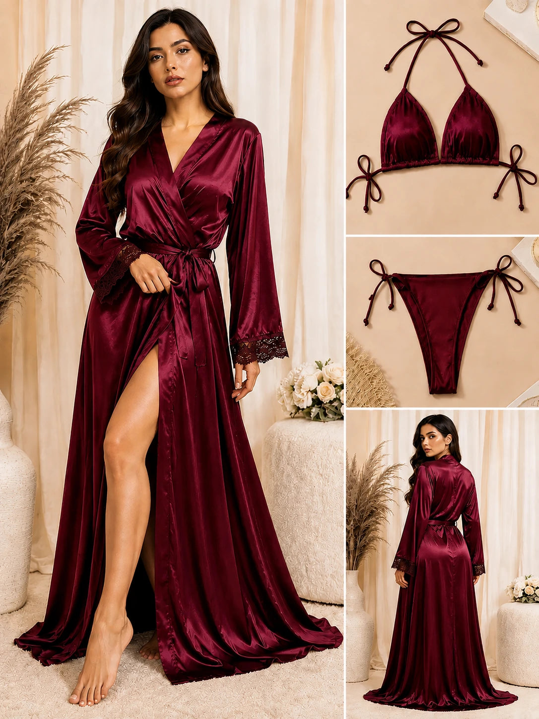 Bikini Nighty with Gown - Maroon
