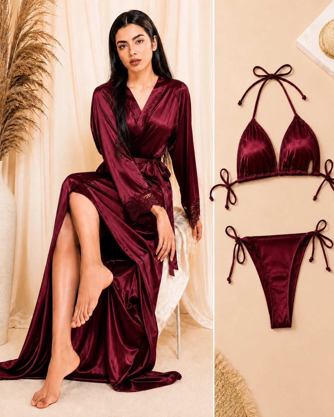 Bikini Nighty with Gown - Maroon