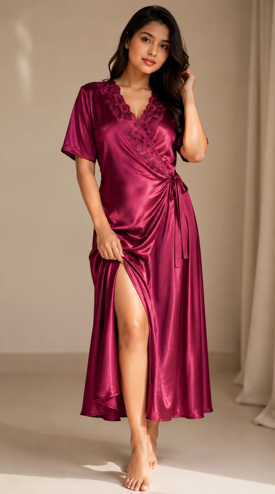 6 Piece Bridal Nighty Set (601) - Maroon