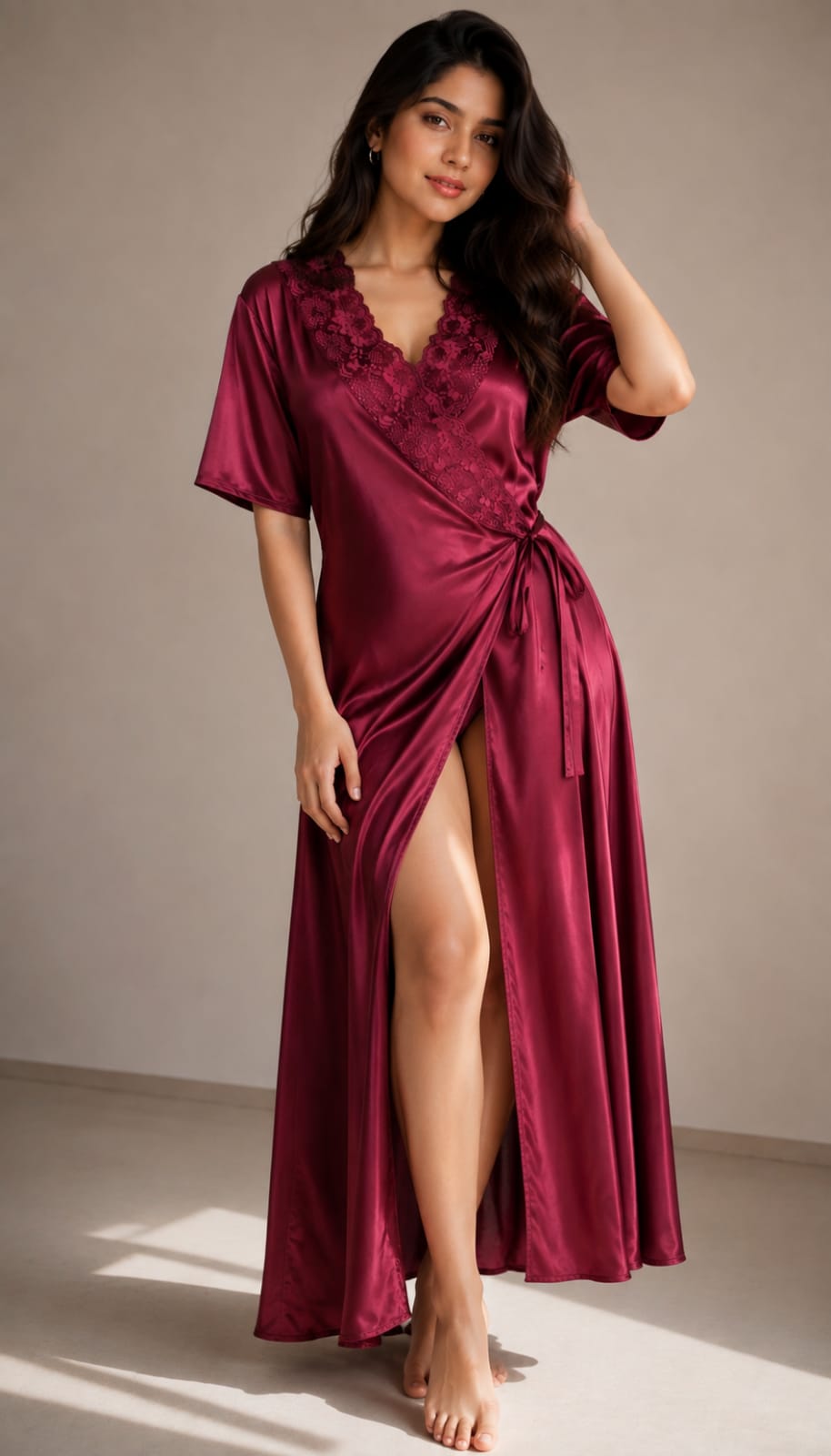 6 Piece Bridal Nighty Set (601) - Maroon