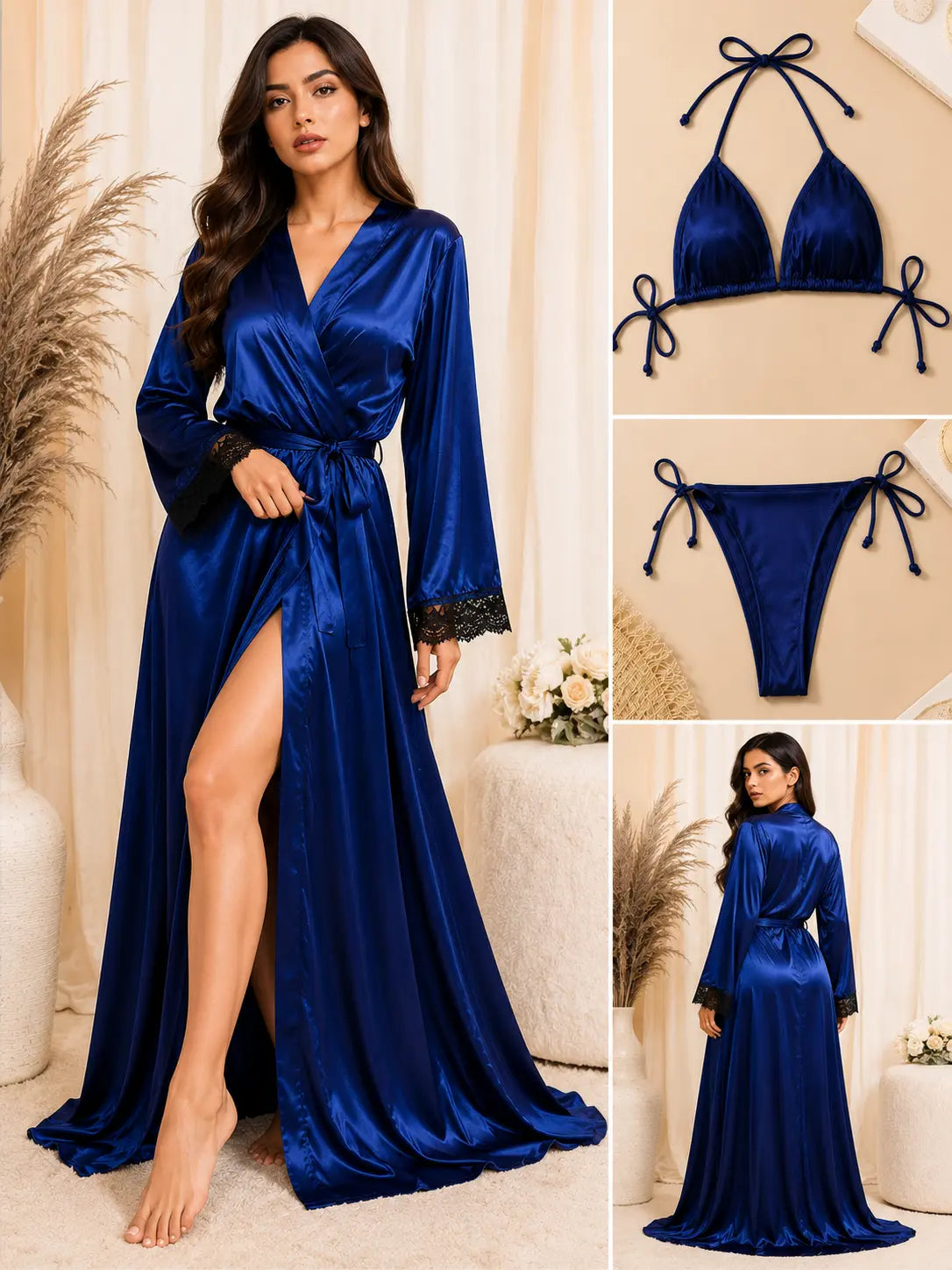 Bikini Nighty with Gown - Navy Blue