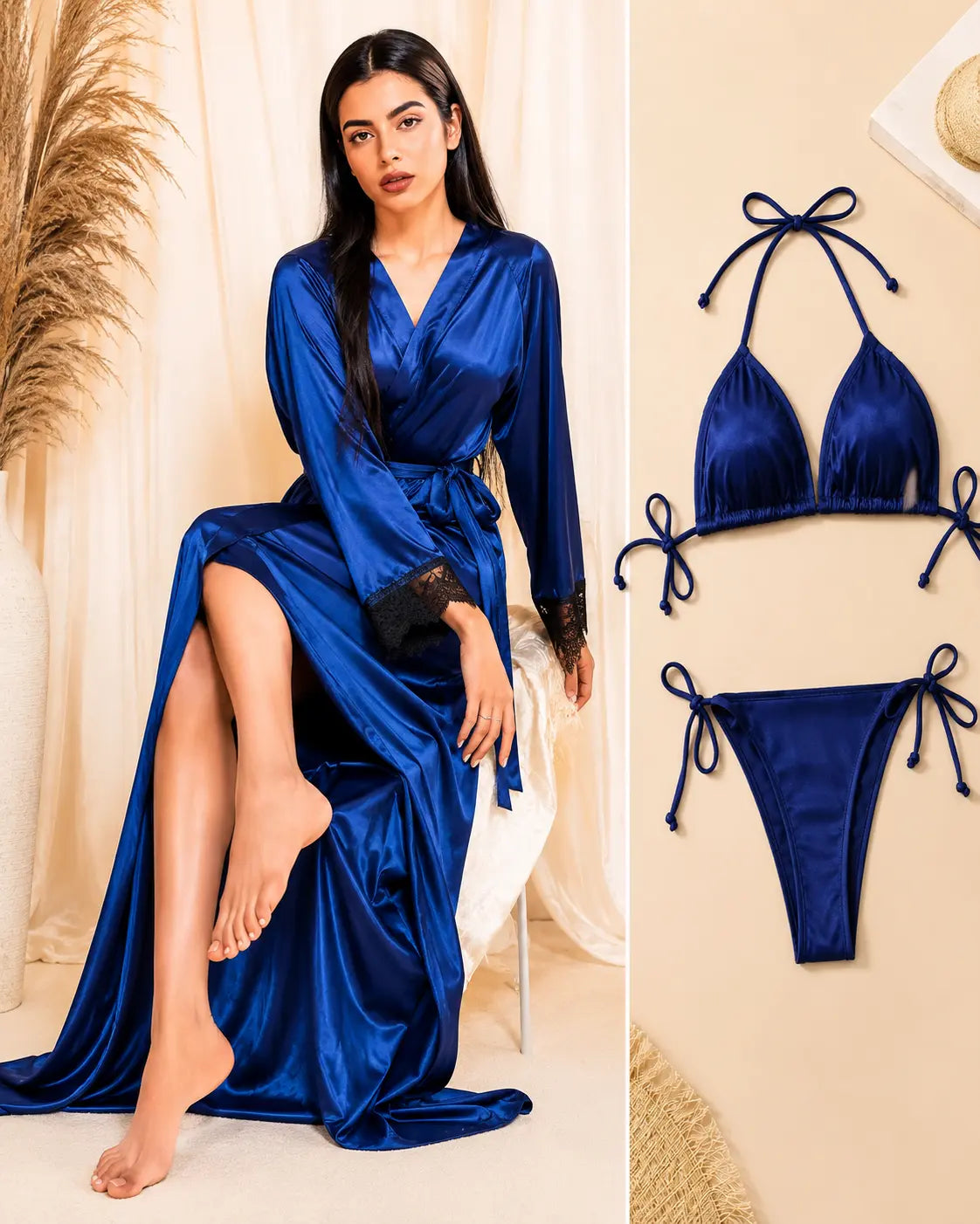 Bikini Nighty with Gown - Navy Blue