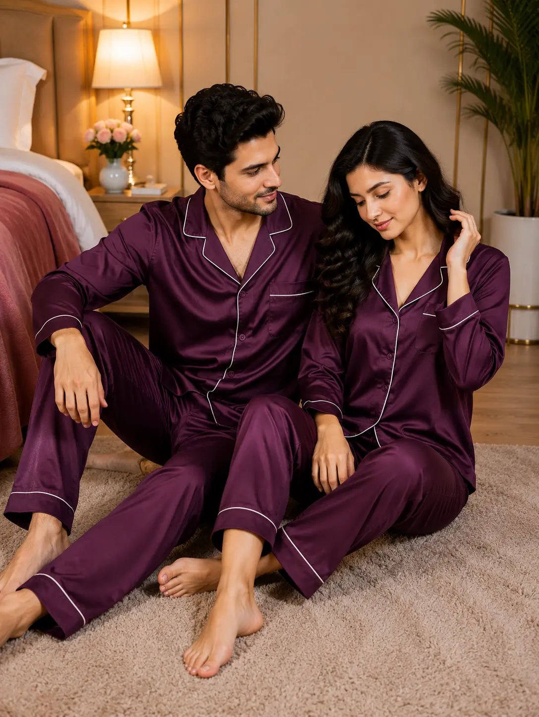 Couple’s Premium Silk Pajama Set - Purple