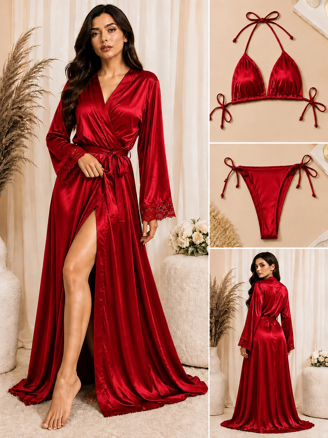 Bikini Nighty with Gown - Red