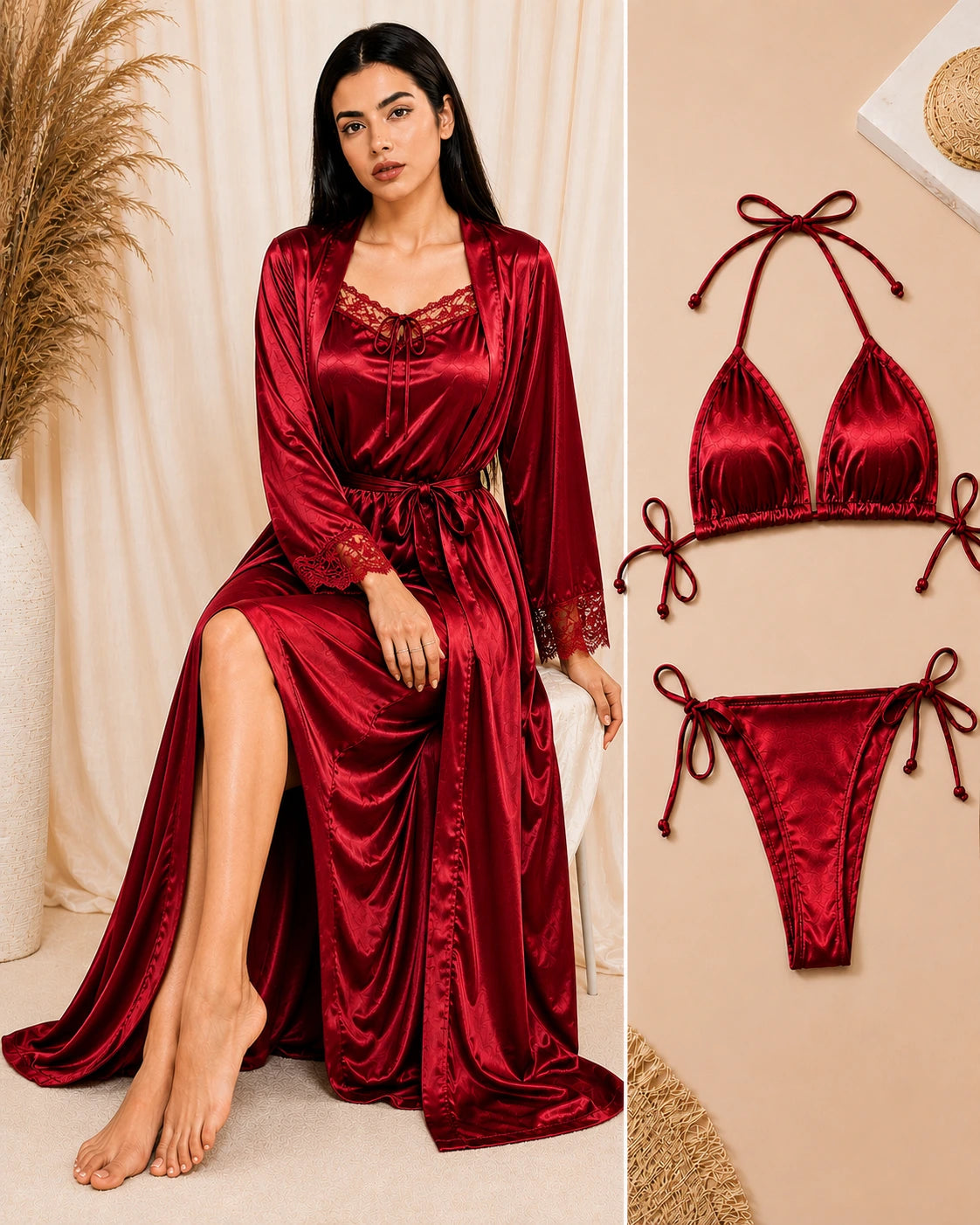 Bikini Nighty with Gown - Red