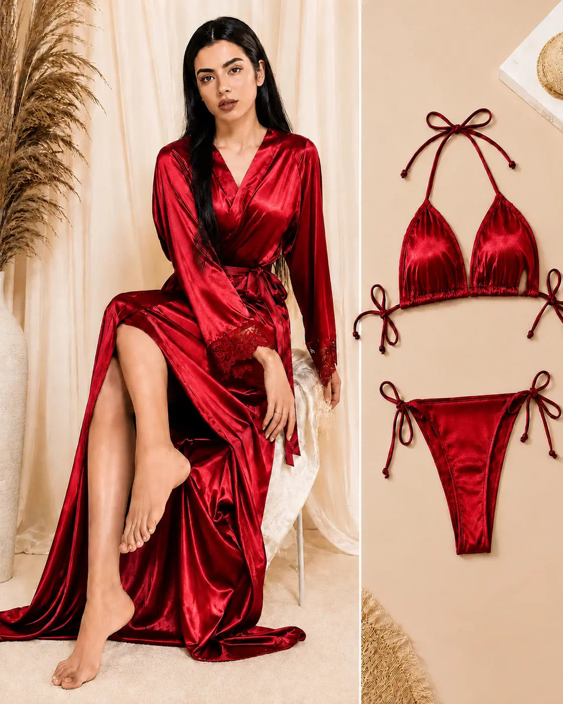 Bikini Nighty with Gown - Red