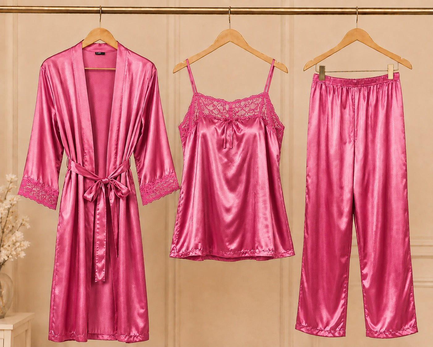 3 Piece Romantic Nighty Set (302) - Pink